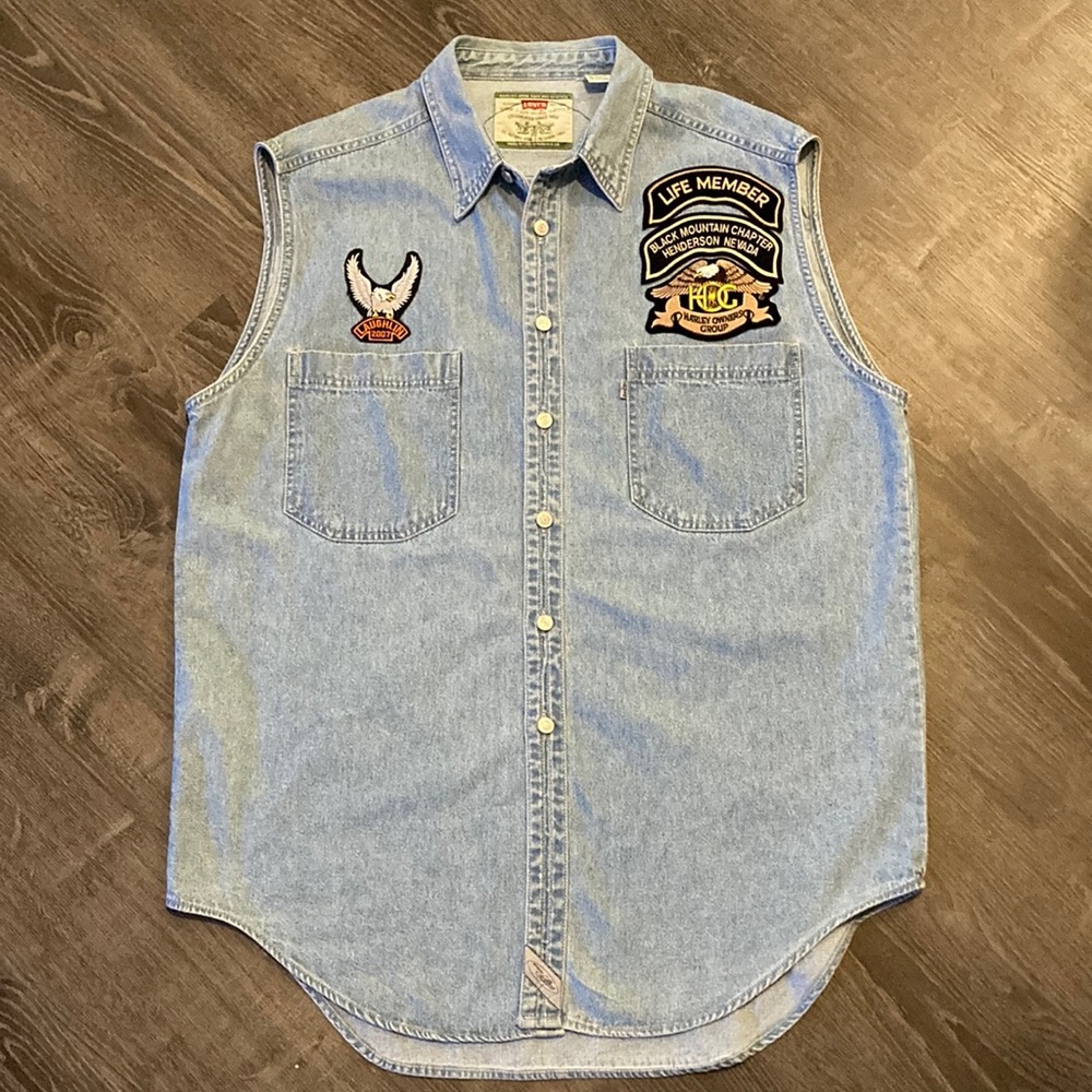 Harley Davidson patches Levi’s shirt